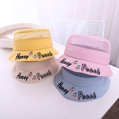 Doitbest Kids baby mesh Bucket Hats Summer embroidery honey peach letters Sun Cap Babys Boy Girls Outdoor Beach Fisherman Hat