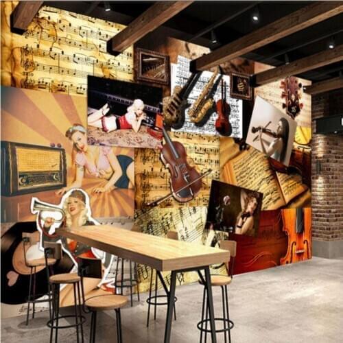 Drop Shipping Photo Wallpaper Europe United States Style Musical Instruments Entertainment Restaurant Background Mural Wallpaper