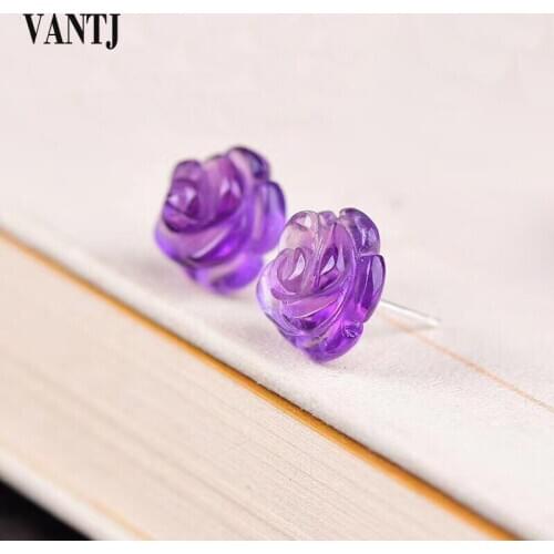 VANTJ Real 14K Gold Natural Amethyst Stud Earring Au585 Fine Jewelry Women Party Gift