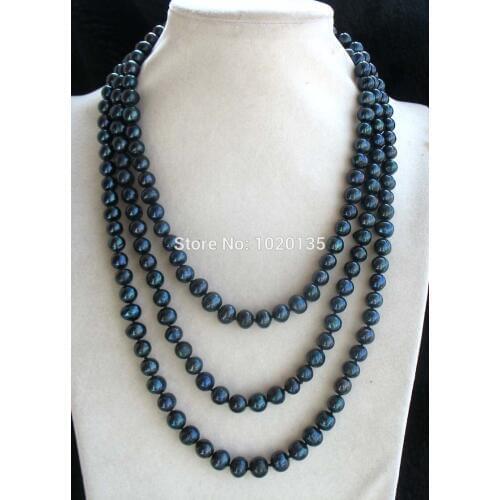 Wow! freshwater pearl near round black necklace 8-9mm 63" nature FPPJ beads wholesale