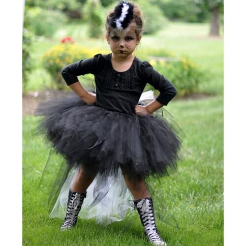 Girl Black White Fur Feather Bustle Tulle Tutu Skirt Children Kids Birthday Photo Prop Halloween Costume Performance Tutu Skirts