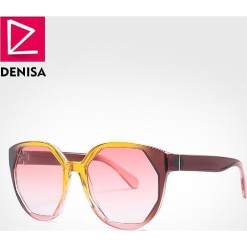 DENISA Polygonal Lens Gradient Frame Womens Sun Glasses 2019 New Blue Pink Square Mens Sunglasses Big Vintage Goggle UV400 G2016