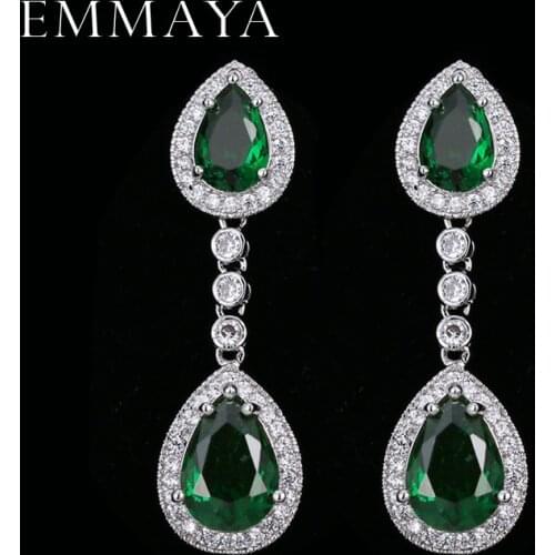 EMMAYA Trendy Water Drop CZ Crystal Earrings for Women Vintage Silver Color Wedding Party Earrings Jewelry brinco