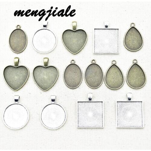 1set(15pcs) Mixed 25mm Inner Size Round Cabochon Base Tray Bezels Blank Setting For Charms Pendants Jewelry Accessories Making