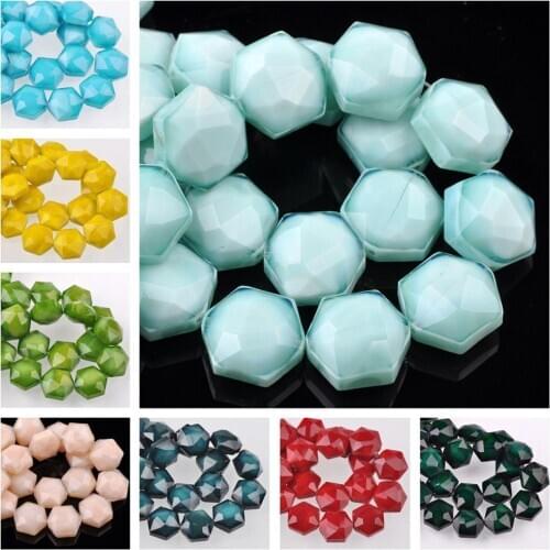 10pcs 14mm Hexagon Faceted Opaque Glass Loose Beads for Jewelry Making DIY Crafts