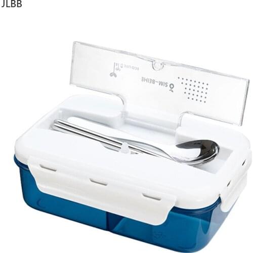 1000ml Healthy Plastic Lunch Box With Soup Bowl and Spoon Leak-Proof 3 Partition Food Container Eco-Friendly