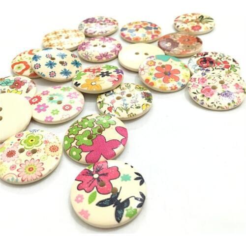 20pcs 30mm 2 Holes Flower painted Wooden buttons Mixed For handmake Scrapbooking Crafts 7NK197