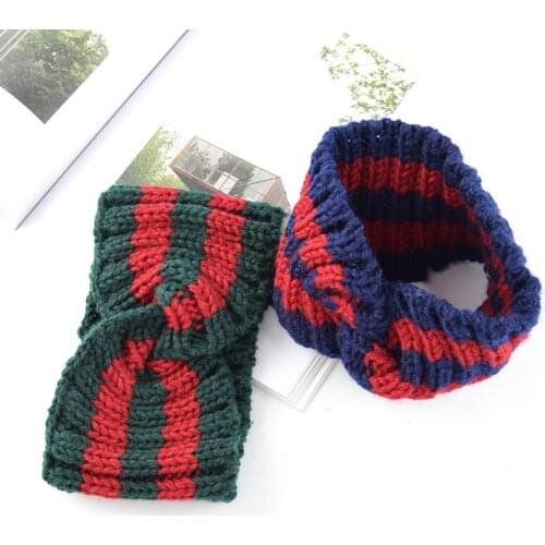 2021 Winter Womens Stripe Knitted Headbands Warm Woolen Hairbands Lady Turban Headwrap Wide stretchy Hair Band Accessories