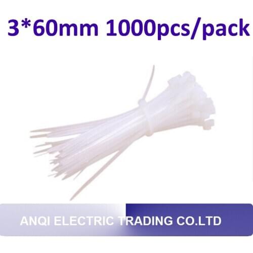 3*60mm 1000pcs/pack white self-locking nylon cable ties high quality
