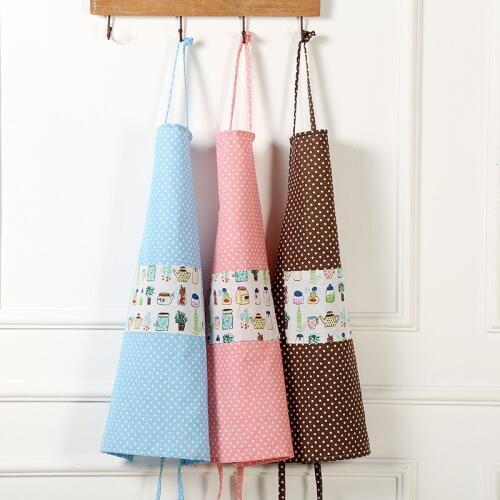 30pcs Unisex Dot Cotton Linen Apron Waterproof Sleeveless Apron Kitchen Cooking Apron with Pockets Kitchen Tool WB231