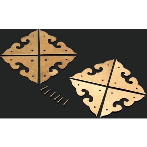 4Pcs Retro Chinese Furniture Hardware Pure Brass Corner Brackets Edge Protector Covers for Cabinet Trunk Jewelry Box Chest Desk