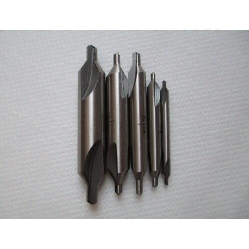 1/8" 3/16" 1/4" 5/16" 3/8"5pcs HSS Center 60 Degrees Spotting Drill Bits Combined Countersink For Chamfering Processing Tool