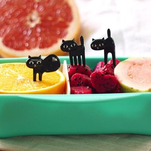 6 Pcs/set Creative Black Cat Fruit Fork Mini Cartoon Snack Cake Dessert Food Fork Bento Lunches Toothpick Party Decor Tableware