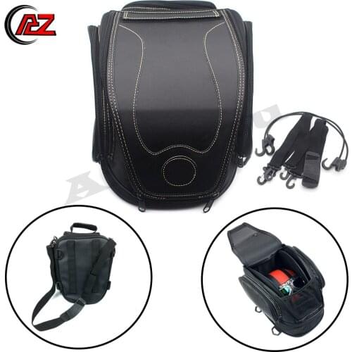 ACZ Waterproof PU Leather Motorcycle Retro Rear Moto Seat Tail Pack Helmet Shoulder Bag Motorbike