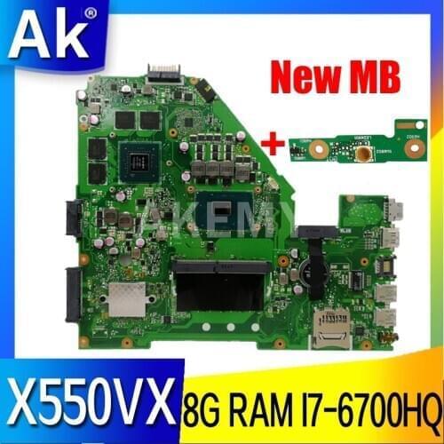 Akemy X550VX motherboard For Asus X550VX FZ50VX FH5900V I7-6700HQ GTX950 8GB RAM laptop motherboard tested 100% work original