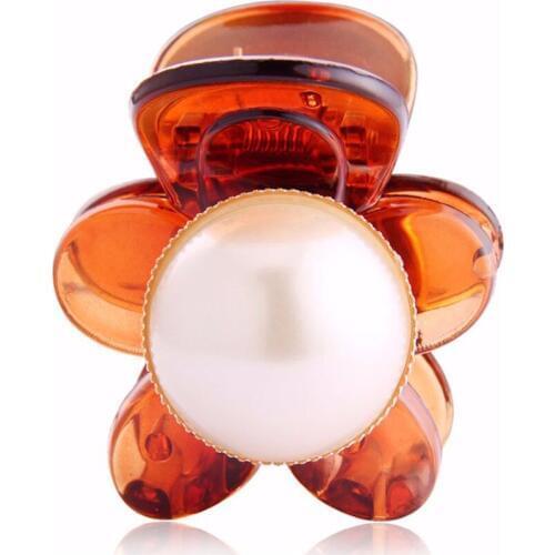 Acrylic Small Hair Claws Sun Flower Imitation Pearl Jaw Clips Crab Girls 2016 Hair Tail Jewelry Gift for Women Black Coffee HC63