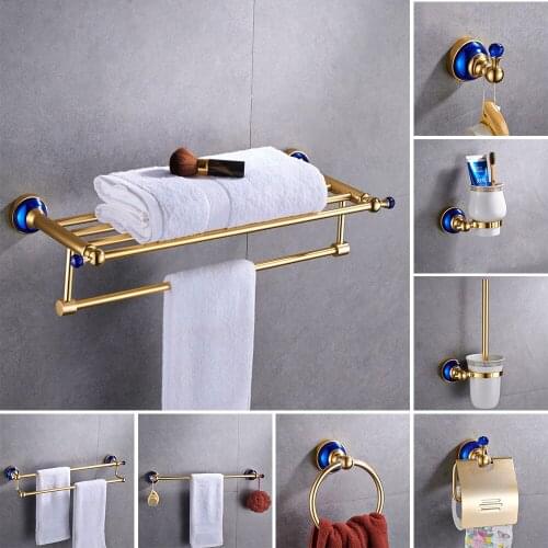 Bathroom Accessories Brush Gold Bathroom Hardware Set Towel Rack Paper Holder Toilet Brush Holder Towel Bar Robe Hook Bath Shelf