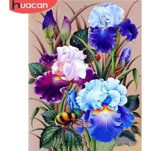 HUACAN Diamond Painting Flower Orchid Embroidery Mosaic Bee Cross Stitch living room decoration Diamond Art