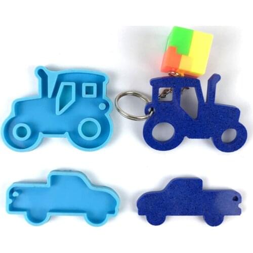 Car Series Keychain Epoxy Resin Mold Shiny Glossy Tractor Necklace Pendant Silicone Mould DIY Crafts Jewelry Decorations