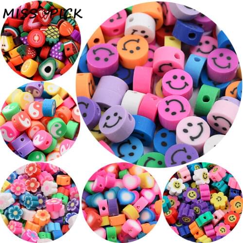 30/50/100Pcs New 10mm Clay Spacer Beads Yellow Smiley Face Polymer Clay Beads for Jewelry Making DIY Handmade Crafts Accessories