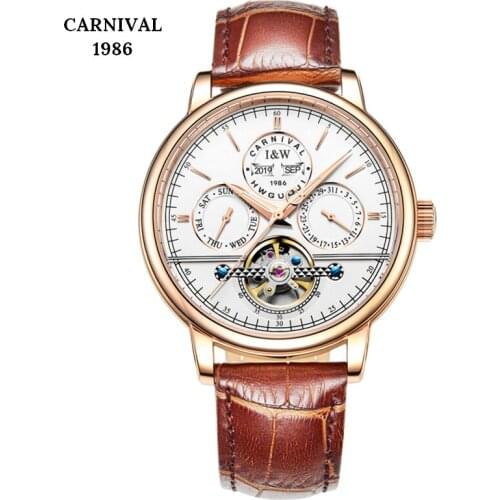 Carnival Luxury Brand Tourbillon Men Watches Sapphire Luminous Waterproof Calendar Mechanical Watch Business Automatic Clock