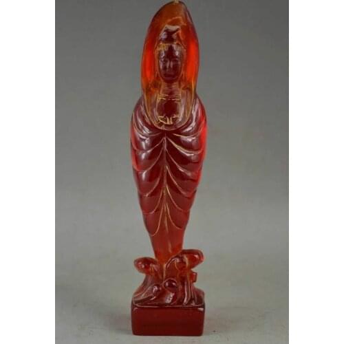Chinese rare amber carvings guanyin Goddess of Mercy Tibetan Buddhism Statues