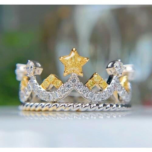 KOFSAC Shiny Zircon Yellow Star Ring Women Jewelry 925 Sterling Silver Gold Five-pointed Star Ring Girl Romantic Birthday Gift