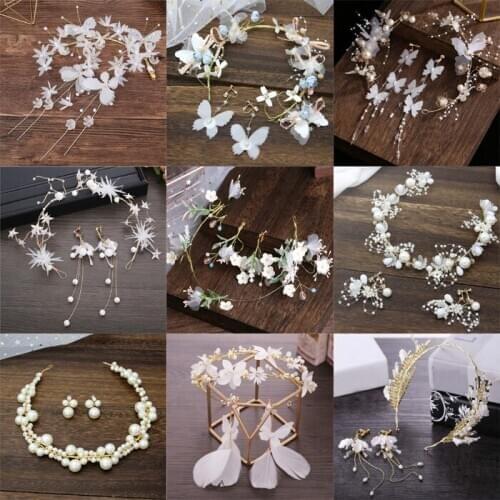 Beautiful Flower butterfly Gold Hair Band For Women Unique Star Girls Headband Wedding Hair Accessories With Earrings Set Gifts