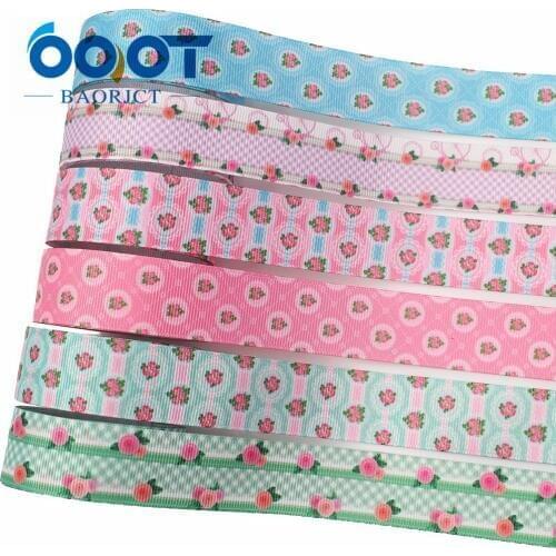OOOT BAORJCT I-191227-2841,25mm,10yards Flowers Thermal transfer Printed grosgrain Ribbons,bow cap DIY accessories decorations