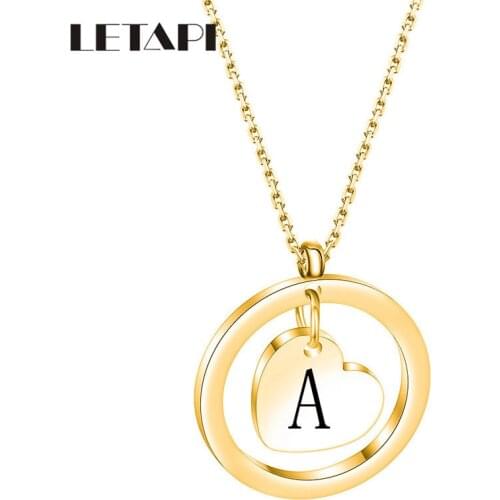 LETAPI Fashion Gold Color Stainless Steel A-Z Alphabet Tiny Heart Pendant Necklace for Women Girls Kids Jewelry Gifts