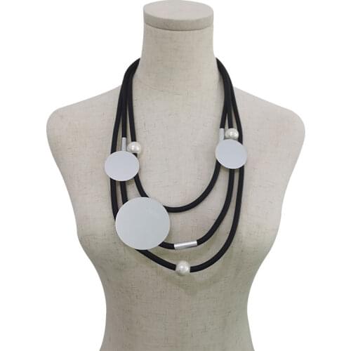 Multi Layer Pearl Wooden Necklace Charms For Women Luxurious Leather Rope Long Necklaces Sweater Chain Decoration Festival Gift