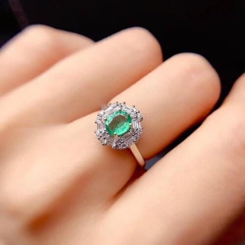 Fashion 925 Silver Emerald Ring for Engagement 5mm*6mm Natural Emerald Silver Ring Sterling Silver Emerald Wedding Ring