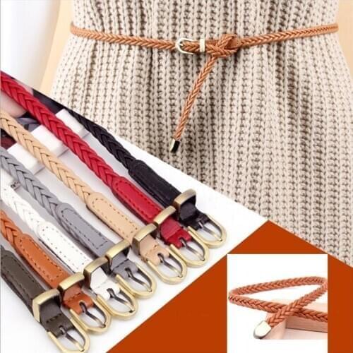 Fashion Weave Belt For Women Vintage Pin Buckle PU Leather Waistband Solid Color Hemp Rope Braid Belt Ladies Dress Accessories
