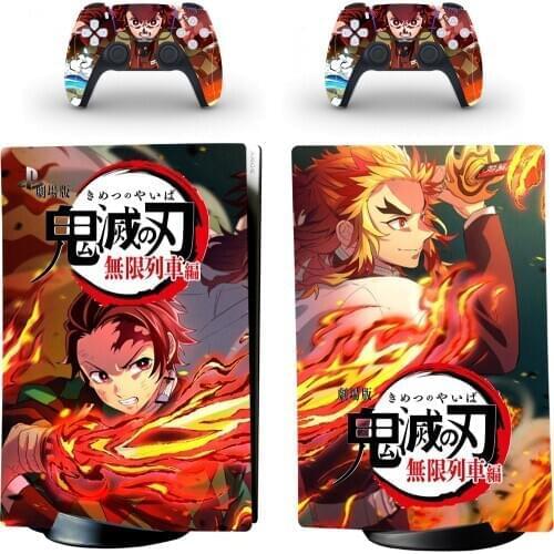 Demon Slayer PS5 Digital Edition Skin Sticker Decal Cover for PlayStation 5 Console and 2 Controllers PS5 Skin Sticker Vinyl