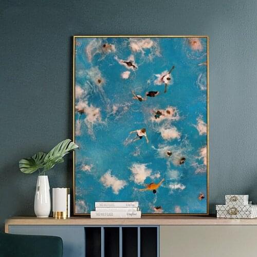 Summer Swimming Party Wall Art Prints Nordic Poster Swimming Pool Aerial Photography Canvas Painting Picture Living Room Decor