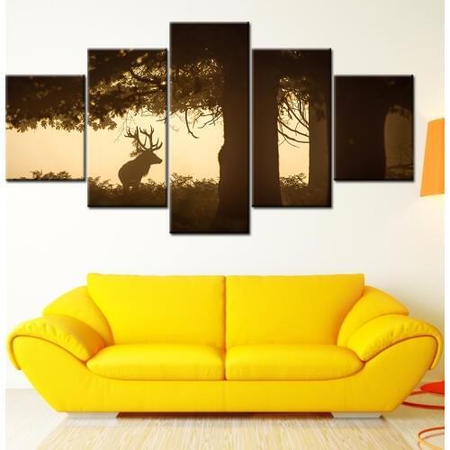 Canvas Wall Art Modular Pictures Home Decor Paintings deer in foggy forest Living Room HD Printed animal Posters Framework