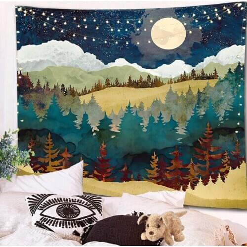 Sunset Forest Hanging Wall Tapestry Abstract Jellyfish Whale Psychedelic Hippie Tapiz Aesthetic Boho Decor Mandala Wall Carpets