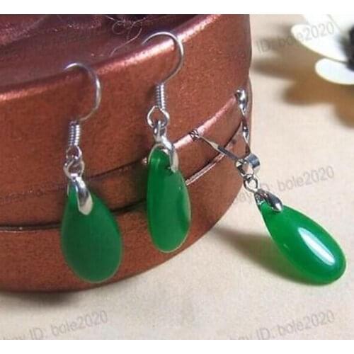 New hot Beautiful Green Jade Water Drop Dropping Necklace Hook Earring Jewelry Set