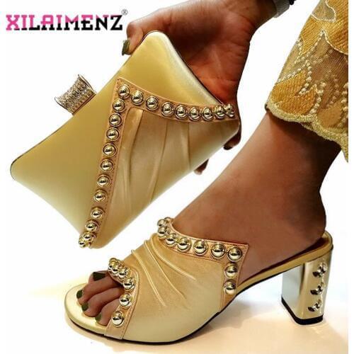 Autumn New Arrivals African Shoe and Bag Set Women Italian Style Party Shoes and Bag Nigerian Shoes with Matching Bags in Gold