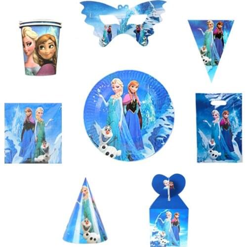 Cartoon Frozen Elsa Anna Theme Happy Birthday Party Disposable Tableware Plate Napkin Decoration Party For 10 People Supply