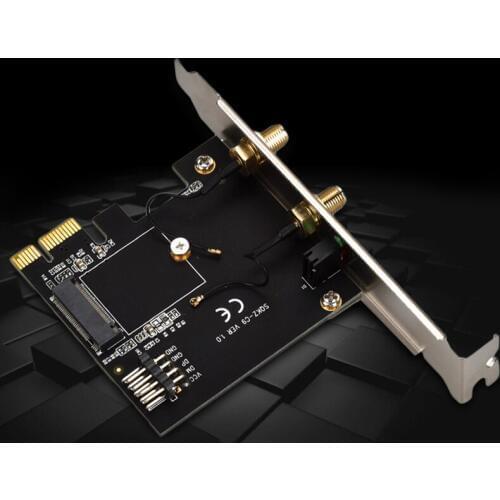 PCI-E to NGFF M.2 WiFi Bluetooth Adapter Wireless Module Converter Card Two WiFi Antenna USB 9Pin Cable with Low Profile Bracket