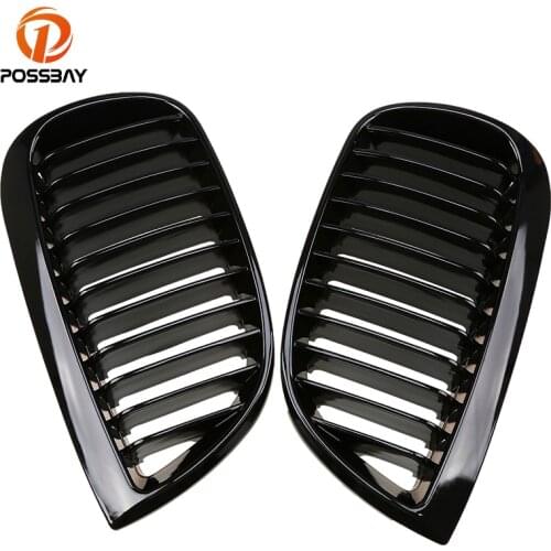 POSSBAY Front Kidney Grille for BMW 1-Series E87 118i/120d/120i 5-door 2004-2007 Pre-facelift Shiny Gloss Black Racing Grills
