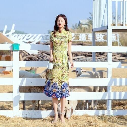 Cheongsam Loose Short Sleeve Temperament Elegant Chinese Dress Young Girl Long Classic Modern Qipao Lady Long Silk Evening Dress