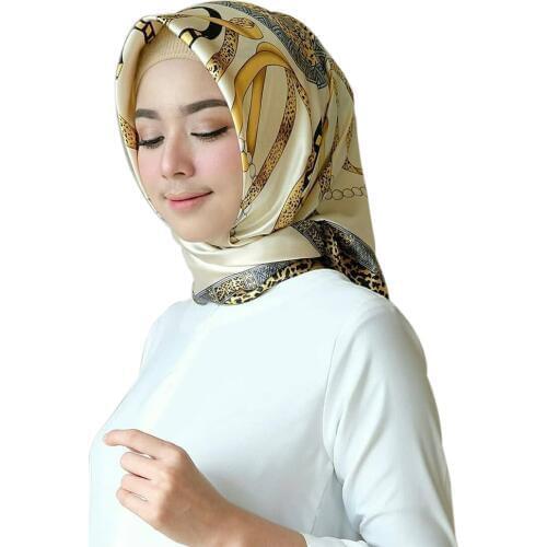 90*90cm Fashion Muslim Silk Head Scarf Women Print Square Scarves Headwraps Hijab Femme Musulman Headband Malaysia Hijabs