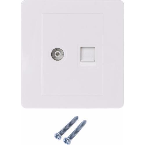 RJ45 Network Sockets Adapter+TV Antenna Coaxial Wall Mount Output Faceplate Panel Socket