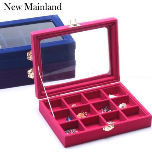 Hot Sale Jewelry Box Glass Cover Ring Storage Box Stud Earring Box Wheel Stud Earring Jewelry Holder Accessories Display Rack
