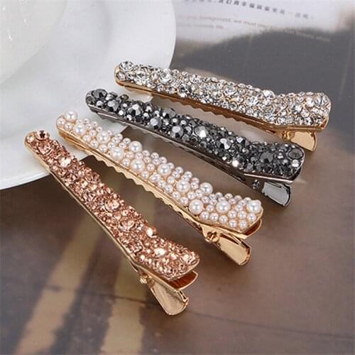 Korean Fashion Girls Elegant Crystal Pearl Hairpins Women Hair Clip Rhinestone Barrettes Headwear Styling Tools Hair Accessories