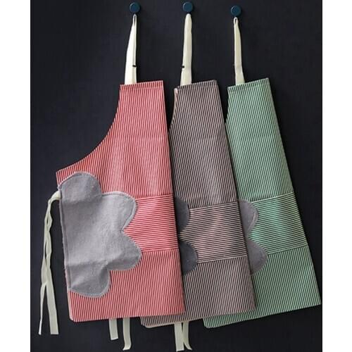 Unisex Waterproof Adjustable Stripe Apron Wipe Hand Adult Oil Proof Apron Pinafore with Wide Pocket Kitchen Cooking Accessories