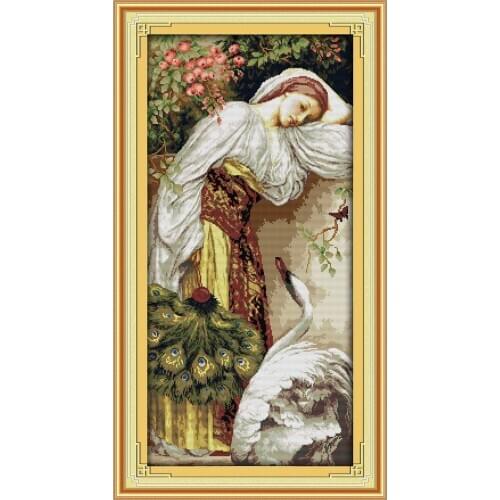 Girl and Goose People Needlework Cross stitch,Set For Embroidery kits, Printed Patterns Counted Cross-Stitching,DIY Handmade