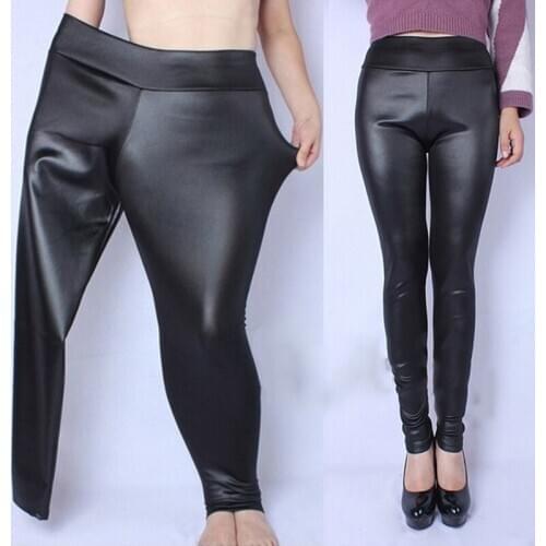 XL-5XL Women Leather Pants Bottom Hip-up Bomb Slim Nine-minute Pants Faux Leather PU Tights Pants Black 2020